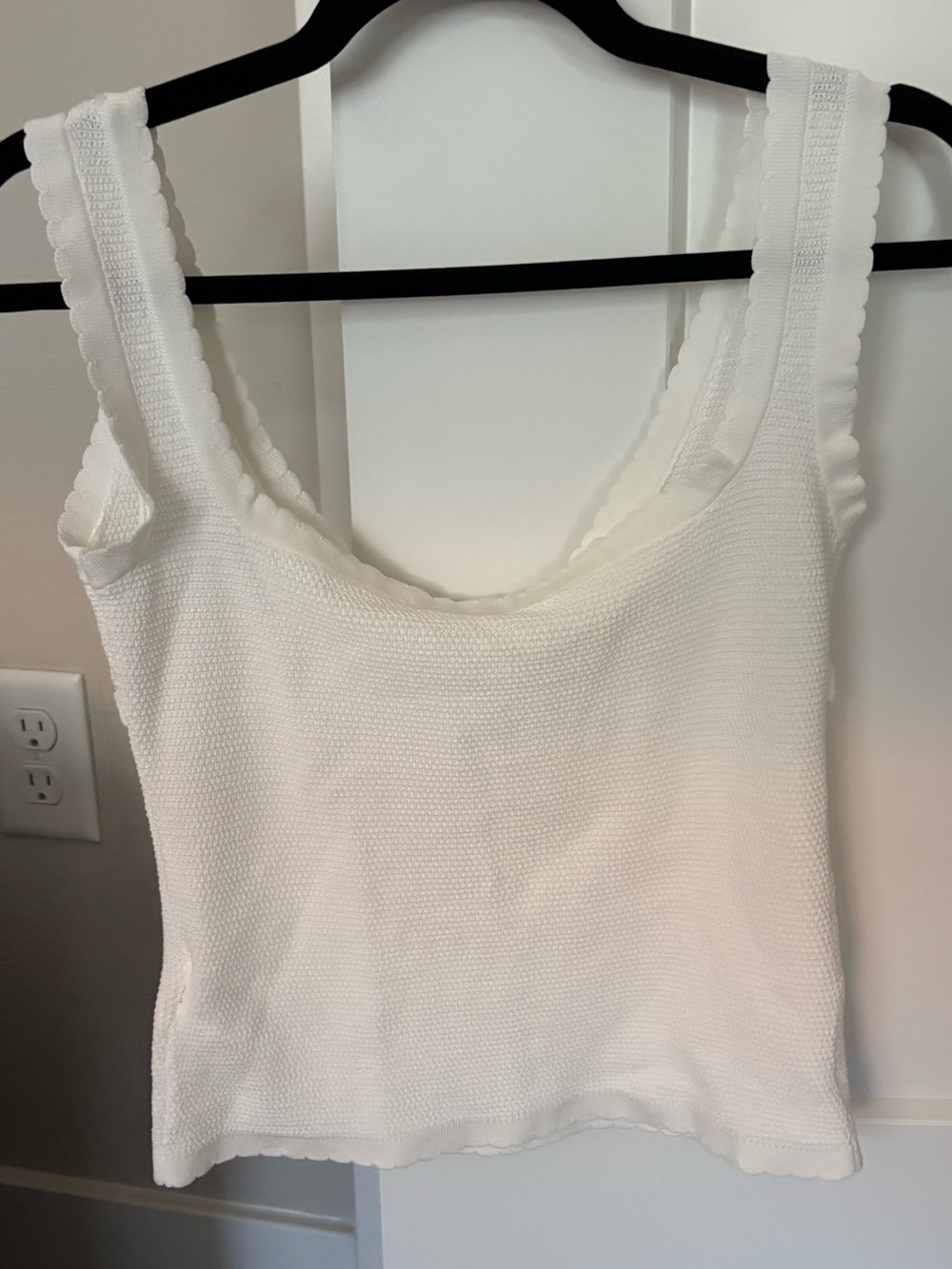 White Knit Tank Top with Scalloped Trim - Women